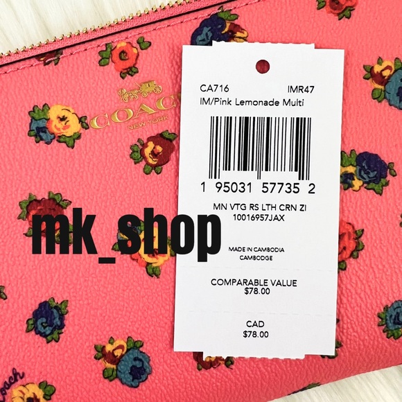 COACH Mini Vintage Rose Print Corner Zip Wristlet - Picture 10 of 15